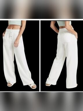 Athleta Cabo Linen Wide Leg Pull-On White Comfy Pants Style 447244  Women Size 6